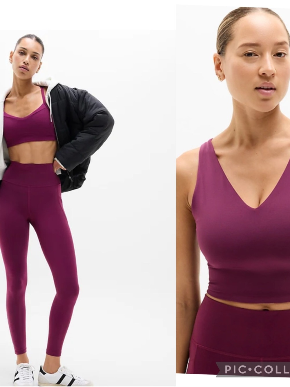 Athleta transcend V-Neck Crop Sports Bra DD Salutation Stash High Rise Legging